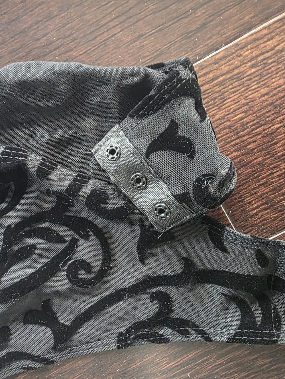 Sheer Velvet Burnout Black Long-Sleeve Bodysuit - Picture 6 of 8